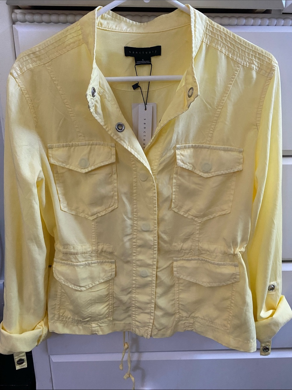 Sanctuary Yellow Utility Jacket with Drawstring Waist & Snap Closure. Size S